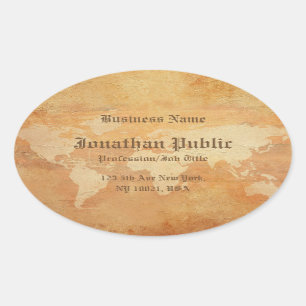 Old Paper Look World Map Elegante Beruflich Ovaler Aufkleber