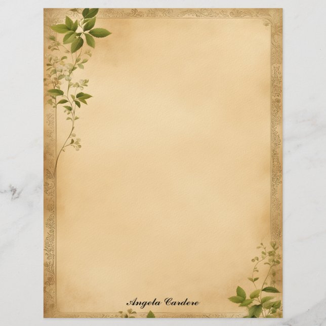 Old Paper with Green Vines Stationery Paper Briefbogen (Vorderseite)
