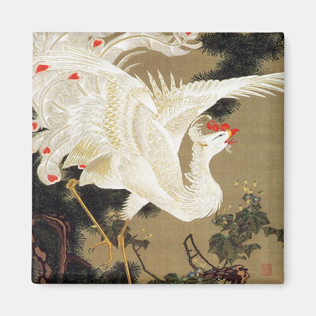 Old Pine Tree und White Phoenix von Ito Jakuchu Magnet (Vorne)