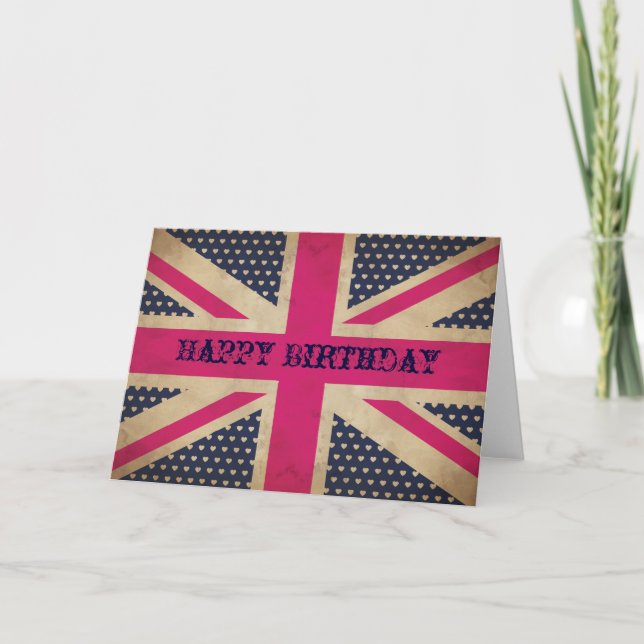 Old Pink Union Jack Flag Happy Birthday Card Karte (Vorderseite)