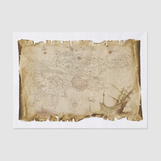 Old Pirate Map Pirate Schiff in Storm Decoupage Seidenpapier (Vorderseite)