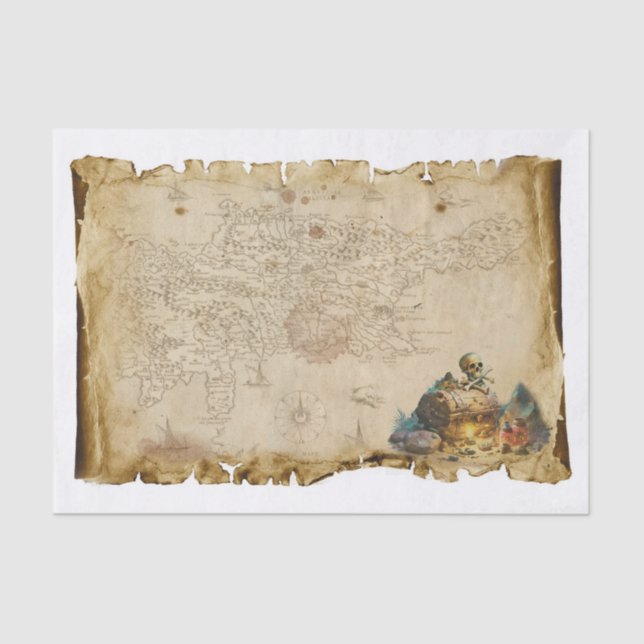 Old Pirate Map Schatzkammer Brustkorb Knochen Deco Seidenpapier (Vorderseite)