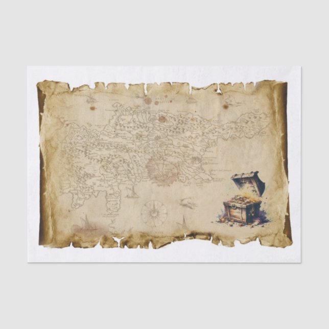 Old Pirate Map Schatztruhe Brustkompass Decoupage Seidenpapier (Vorderseite)