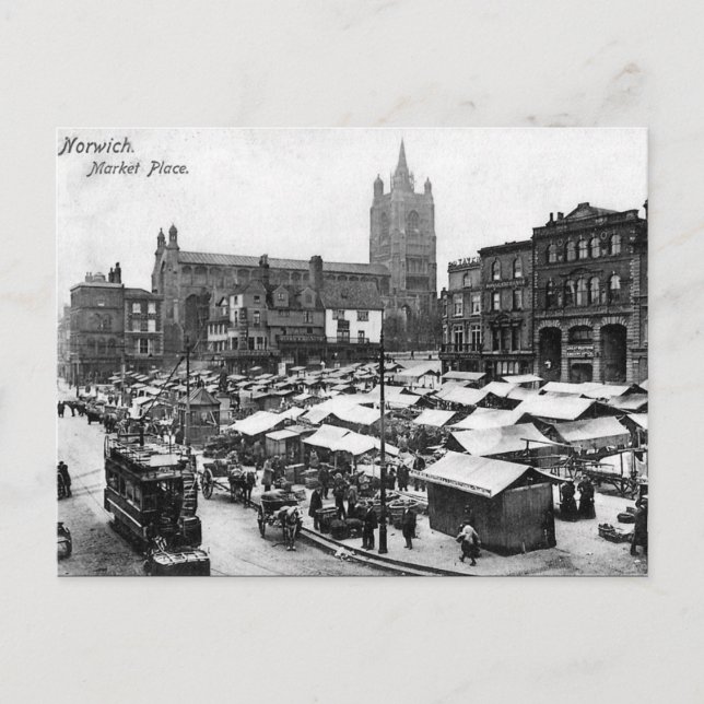 Old Postcard - Norwich Market Place, Norfolk Postkarte (Vorderseite)