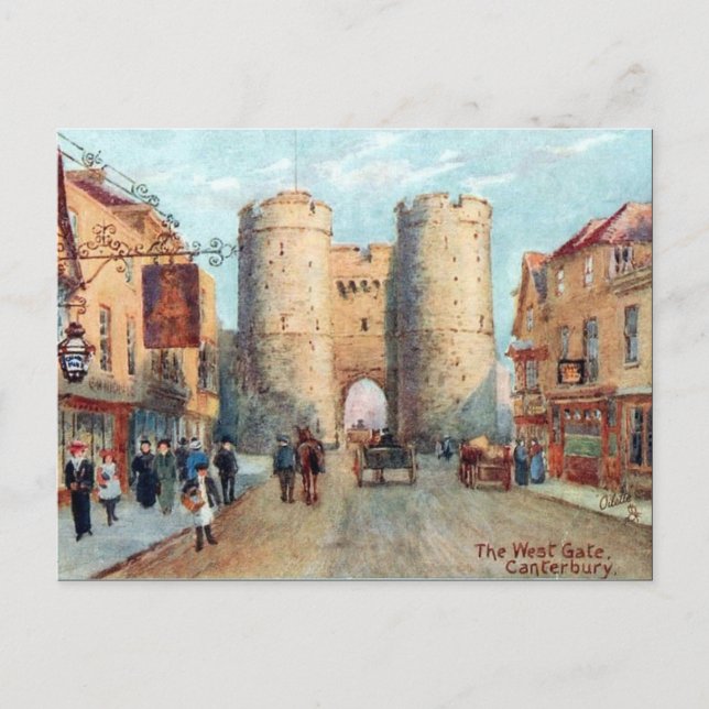 Old Postcard - The West Gate, Canterbury, Kent Postkarte (Vorderseite)