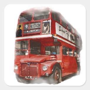 Old Red London Bus Quadratischer Aufkleber