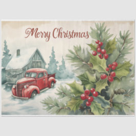 Old Red Truck Frohe Weihnachten Seidenpapier