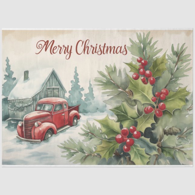 Old Red Truck Frohe Weihnachten Seidenpapier (Vorderseite)