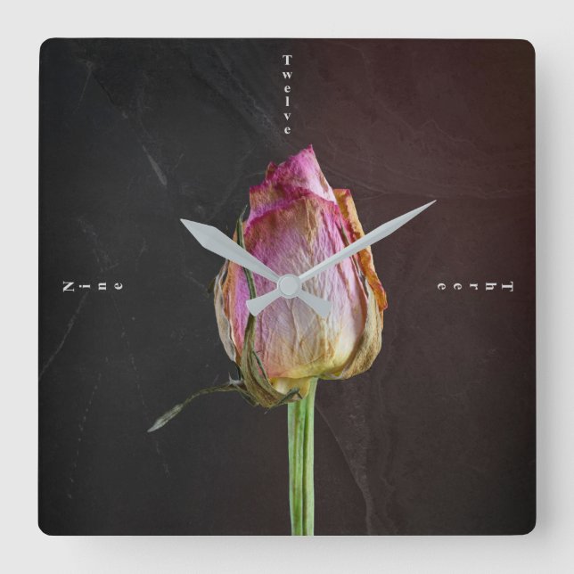 Old Rose on Slate Quadratische Wanduhr (Vorderseite)