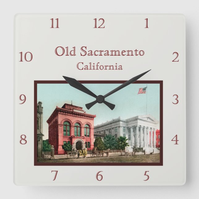 Old Sacramento Wall Clock Quadratische Wanduhr (Vorderseite)