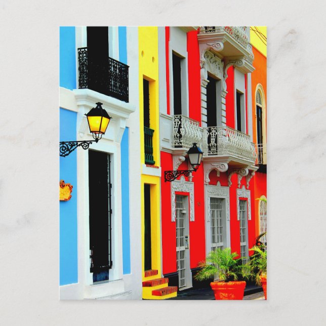 Old San Juan - Vibrierende Row Houses auf den Stra Postkarte (Vorderseite)