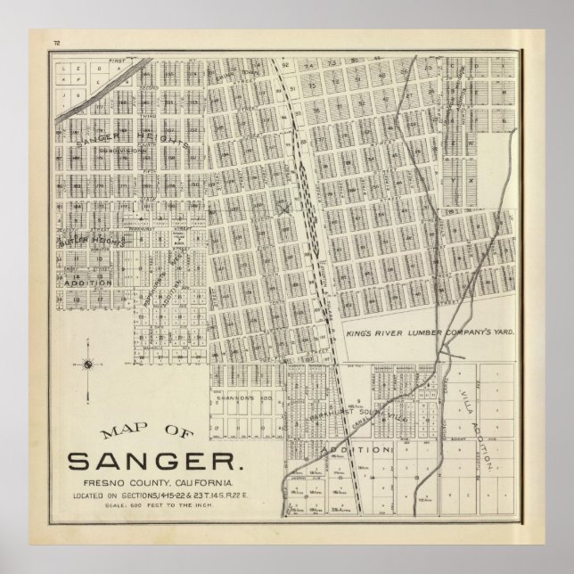 Old Sanger CA Map (1891) Poster (Vorne)