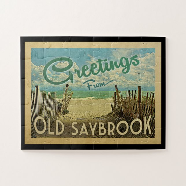 Old Saybrook Beach Vintage Travel (Horizontal)