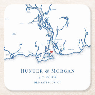 Old Saybrook CT Map Navy Blue Wedding Rechteckiger Pappuntersetzer
