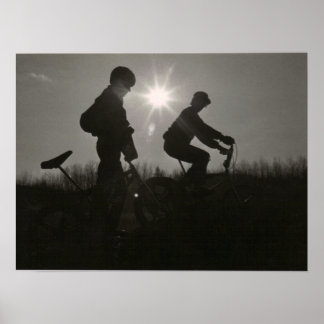 Old School BMX Druck, Silhouette, Zwei Personen Poster