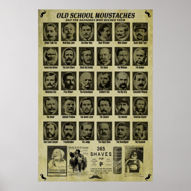 Old School Mustaches - guter Spaß für Bars n More Poster (Vorne)