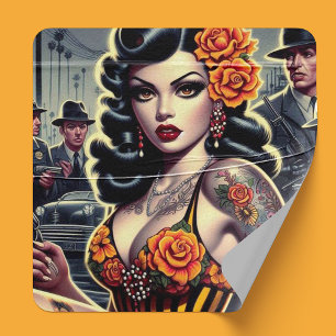 Old School Niedlich Goth Girl Quadratischer Aufkleber