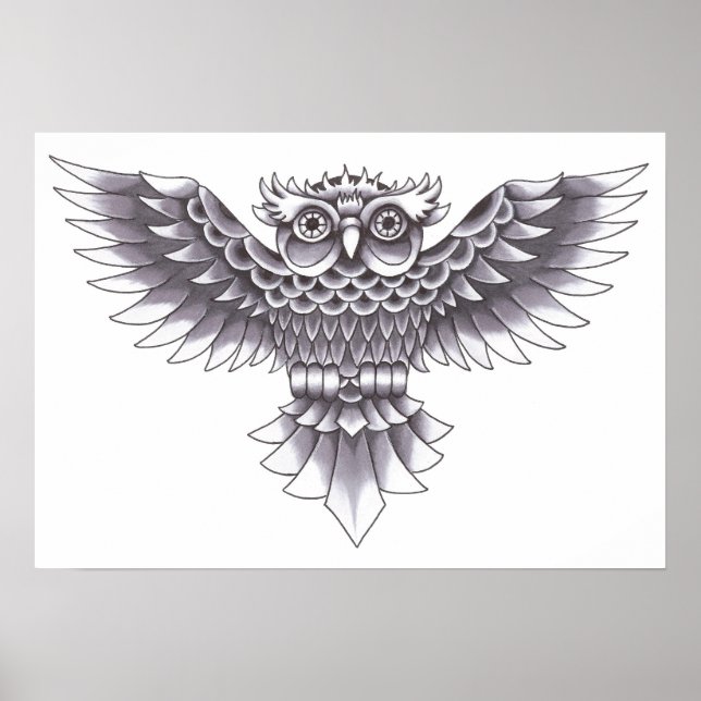 Old School Owl Tattoo Design Poster (Vorne)