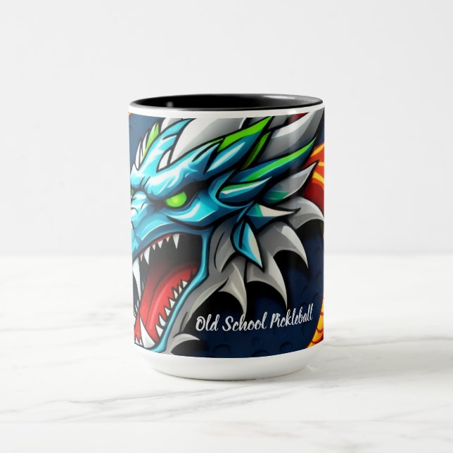 Old School Pickleball Dragon blue mug (Centre)