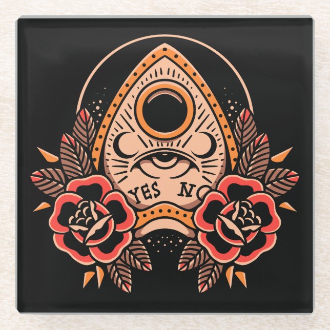 Old School Planchette Tattoo Untersetzer (Vorderseite)