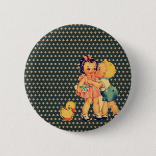 Old School Retro Polka dots kitsch Vintag Kids Button