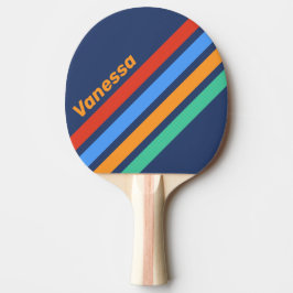 Old School Retro Rainbow Angled Striping with Name Tischtennis Schläger