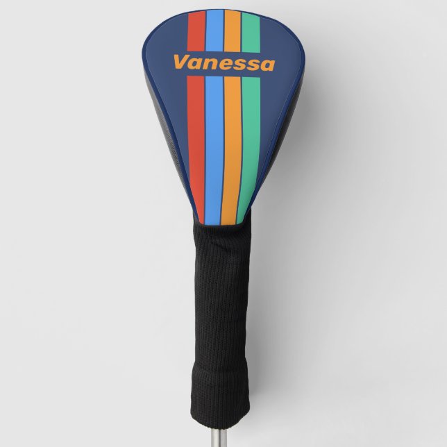 Old School Retro Rainbow Pin Striping with Name Golf Headcover (Vorderseite)