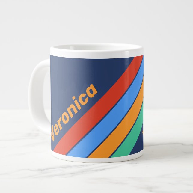 Old School Retro Rainbow Stripes with Name Jumbo-Tasse (Vorderseite Links)