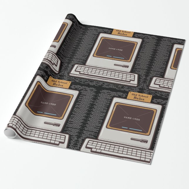 Old School Rules Retro-Computerspiel vorbei Geschenkpapier (Ungerollt)
