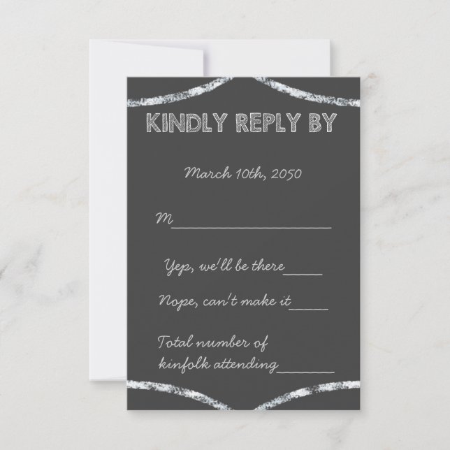 Old School Rustic Chalkboard Country Wedding UAWG RSVP Karte (Vorderseite)