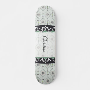 Old School Skateboard Blue Flowers Motif