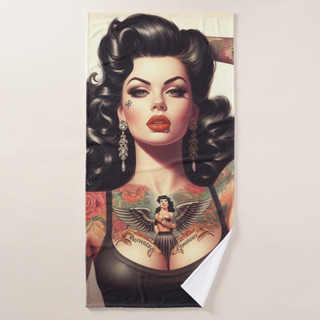 Old School Tattoo Girl Badehandtuch (Badehandtuch)