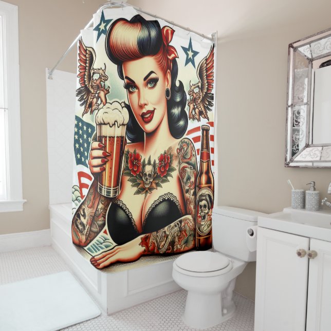 Old School Tattoo Girl Duschvorhang (Beispiel)