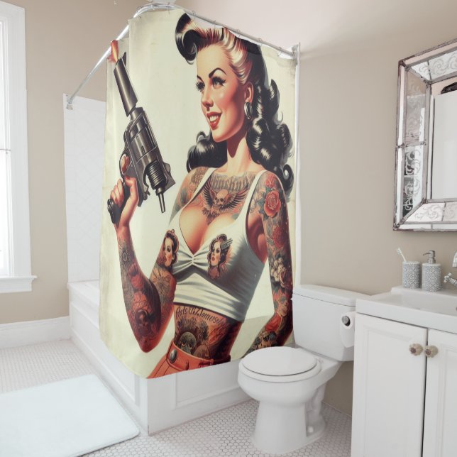 Old School Tattoo Hot Girl Duschvorhang (Beispiel)