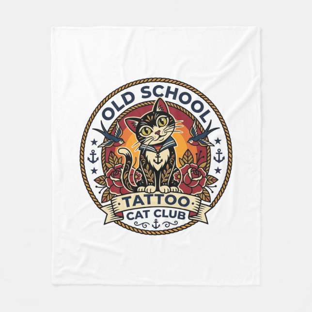 Old School Tattoo Katze Süße Kitty Design - Old Sc Fleecedecke (Vorderseite)