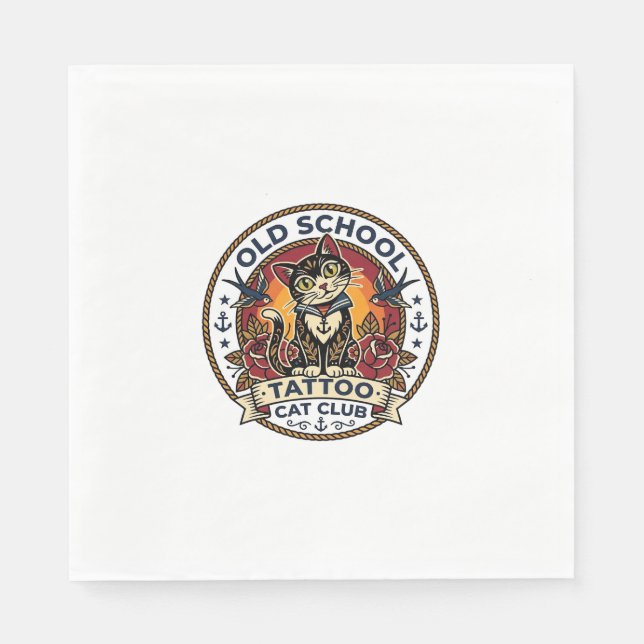 Old School Tattoo Katze Süße Kitty Design - Old Sc Serviette (Vorderseite)