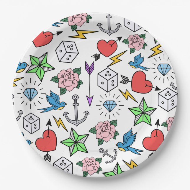 Old School Tattoo Pappteller (Vorderseite)