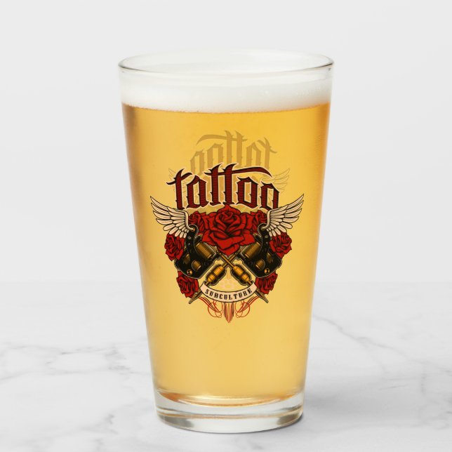 Old School Tattoo Sub Culture Rose Knuckles Beer Glas (Rückseite (gefüllt))