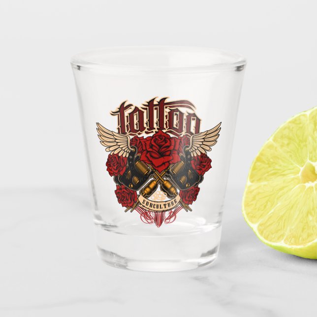 Old School Tattoo Sub Culture Rose Knuckles Schnapsglas (Vorderseite)