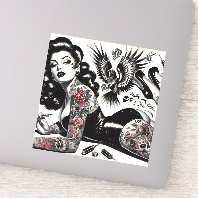 Old School Tattoooed Girl Aufkleber (Detail)