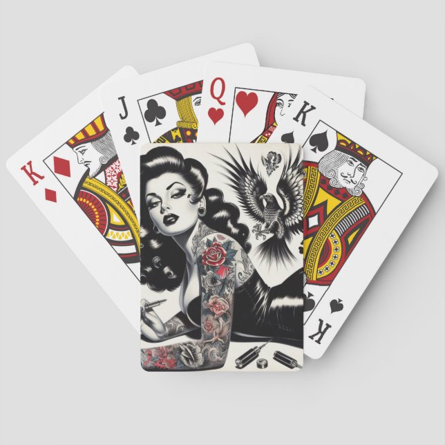 Old School Tattoooed Girl Spielkarten (Rückseite)