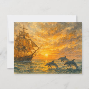Old Ship Sunset Postkarte
