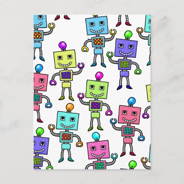 Old Skool Retro Roboter Postkarte (Vorderseite)
