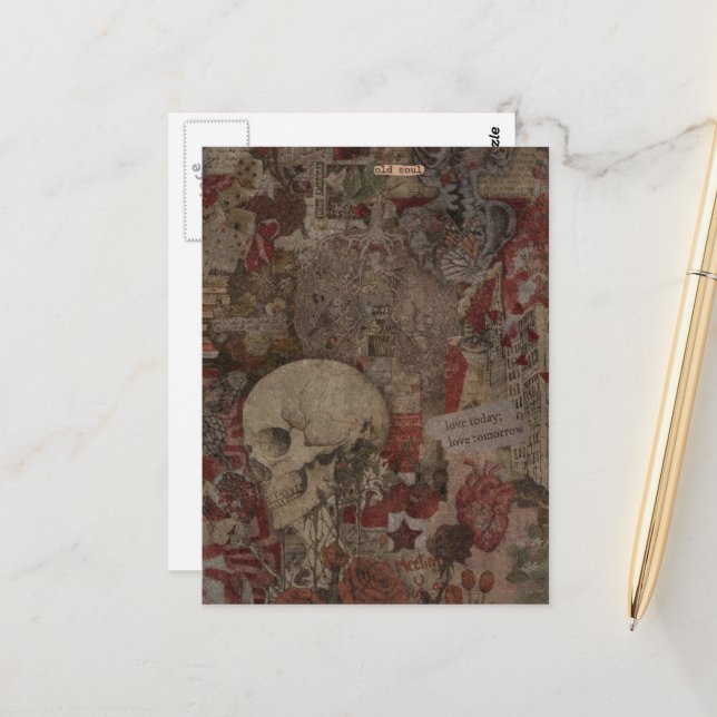 Old Soul Mixed Media Collage Postkarte (Vorderseite/Rückseite Beispiel)