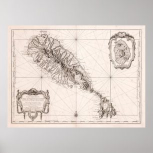 Old St Kitts Map (1758) Vintag Saint Christopher Poster