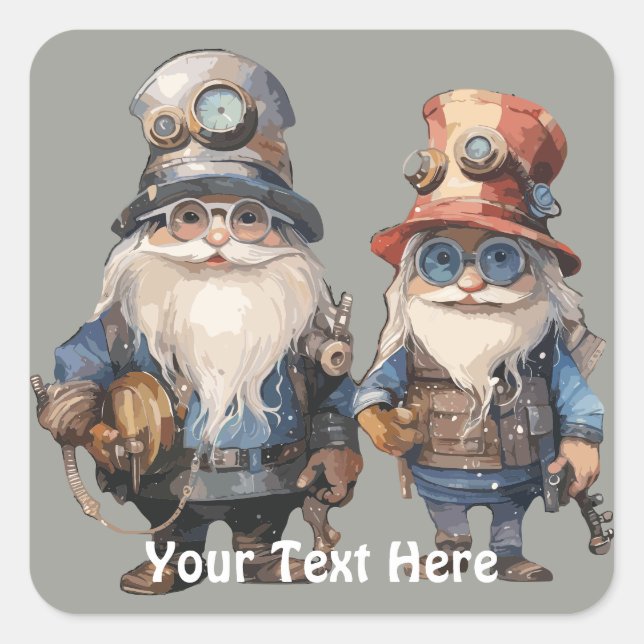 Old Steampunk Gentlemen off to work Quadratischer Aufkleber (Vorderseite)