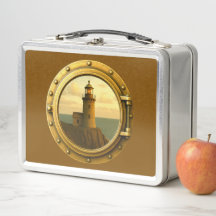 Old Stone Lighthouse Brown Métal Lunchbox
