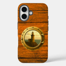 Old Stone Lighthouse Wood Grain iPhone 16 Fall