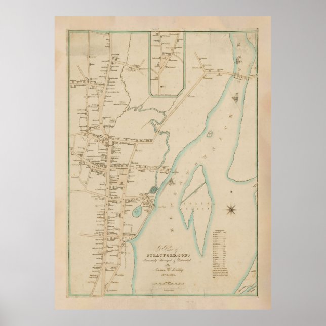 Old Stratford CT Map (1824) Poster (Vorne)