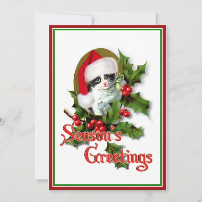 Old Style Weihnachten Kitten Jahreszeit Grüße Einladung (Vorderseite)